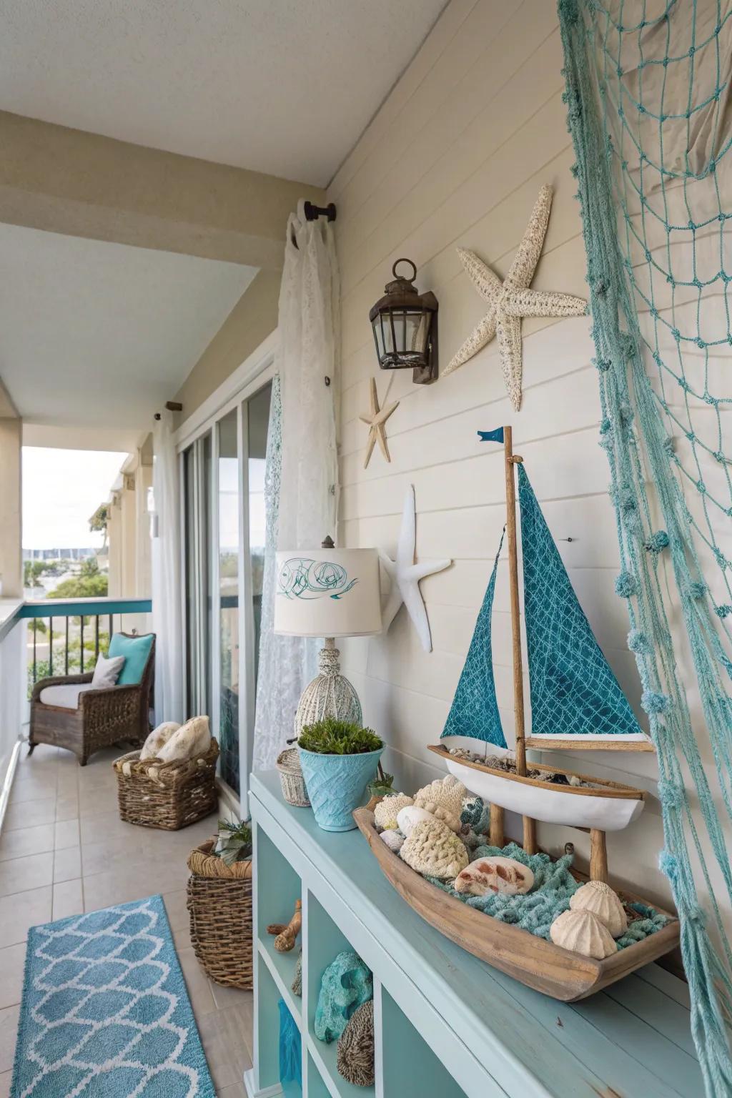 Oceanic accents evoke a serene and beachy vibe.