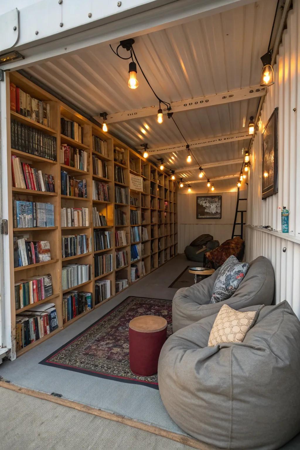 For reading aficionados, a shipping container library offers a calm getaway.
