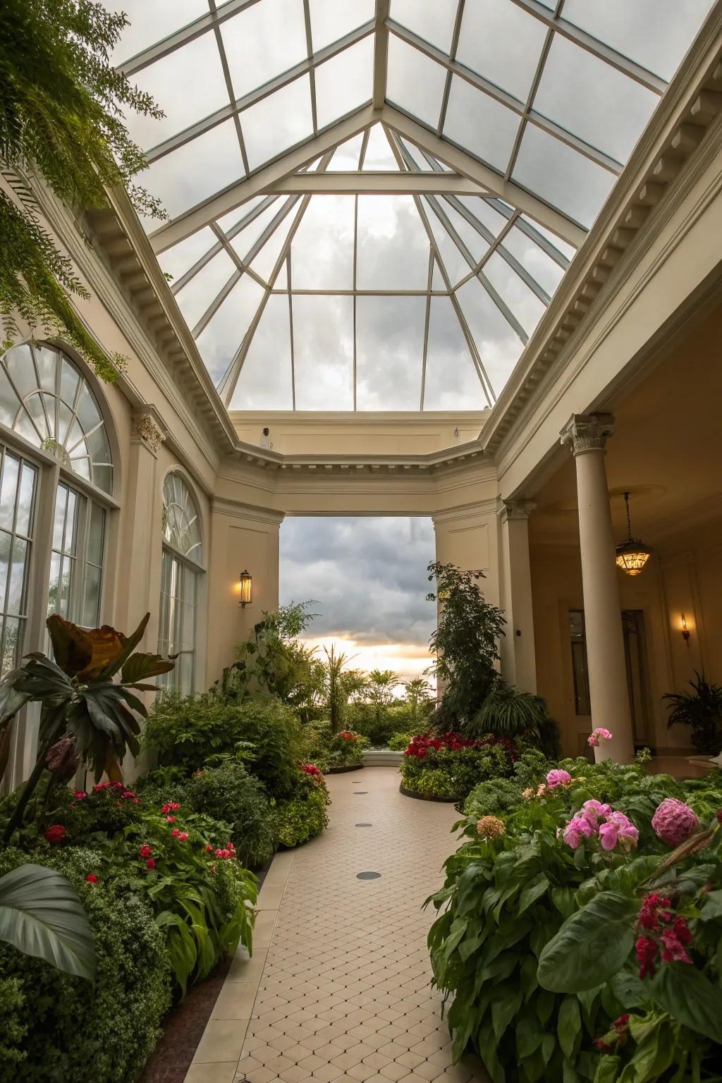 A stunning sky view in a conservatory for sky views.