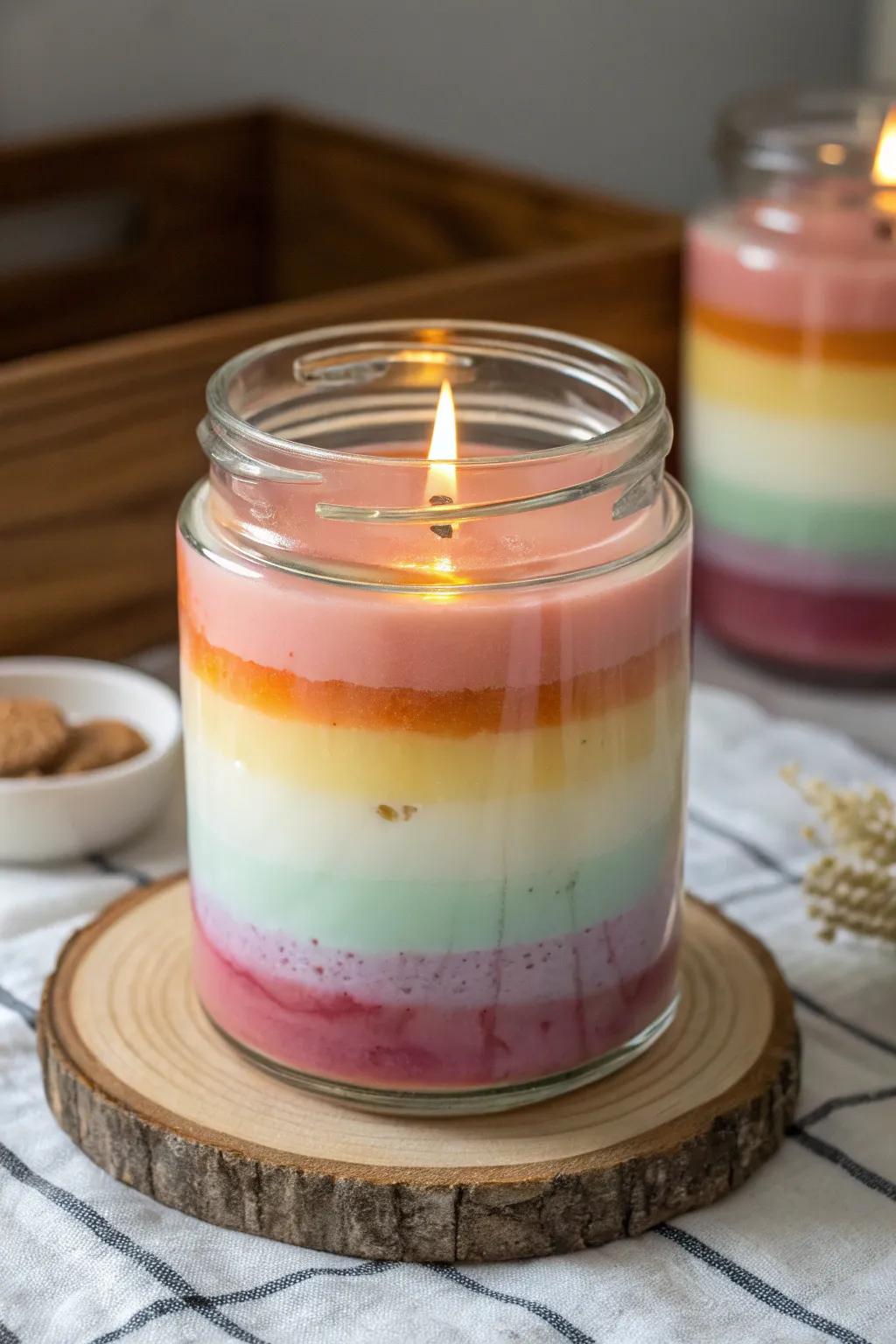 Layered scent candles provide a changing aroma experience.