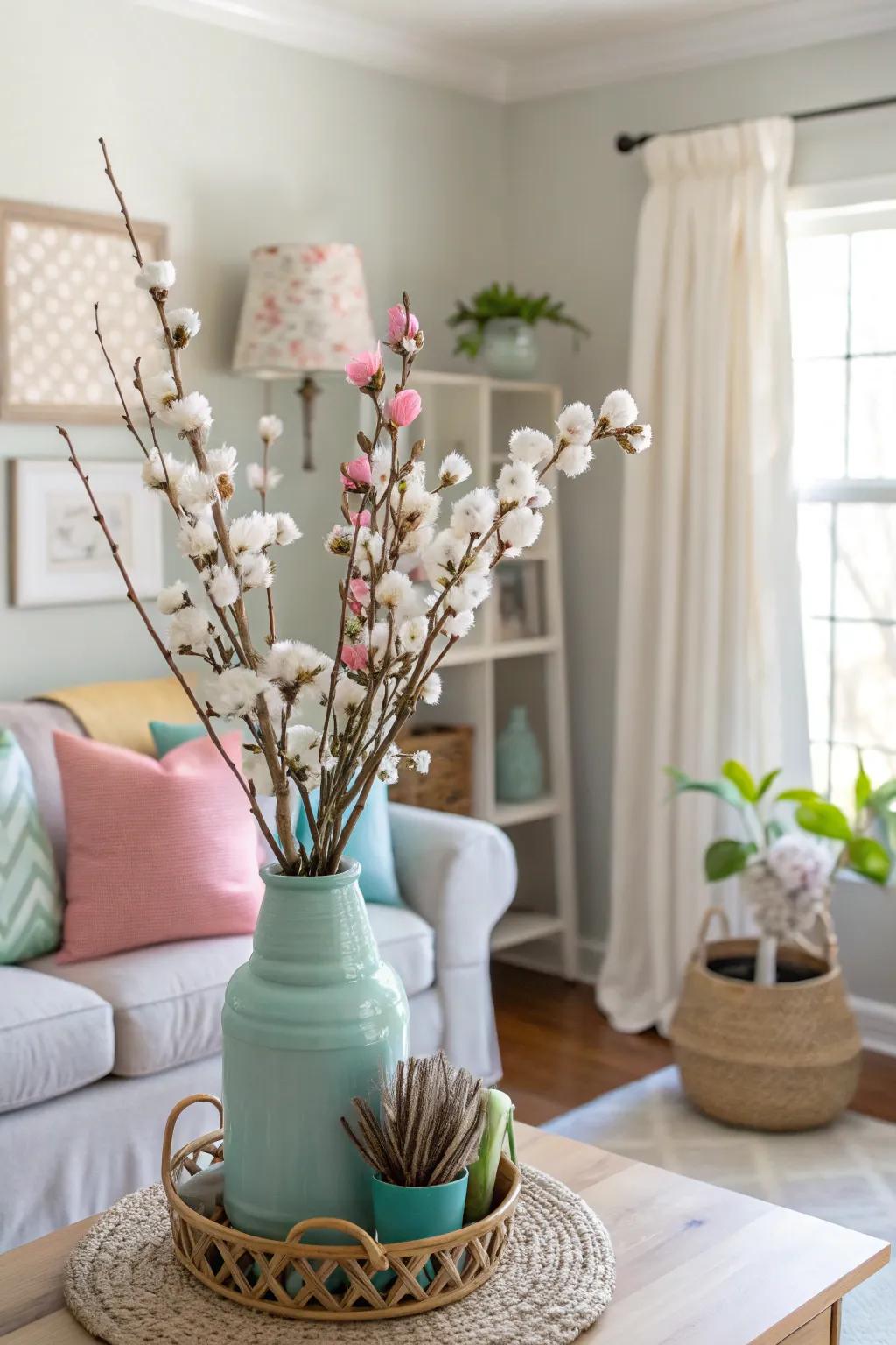 Springtime delight featuring cotton and pastel blooms.