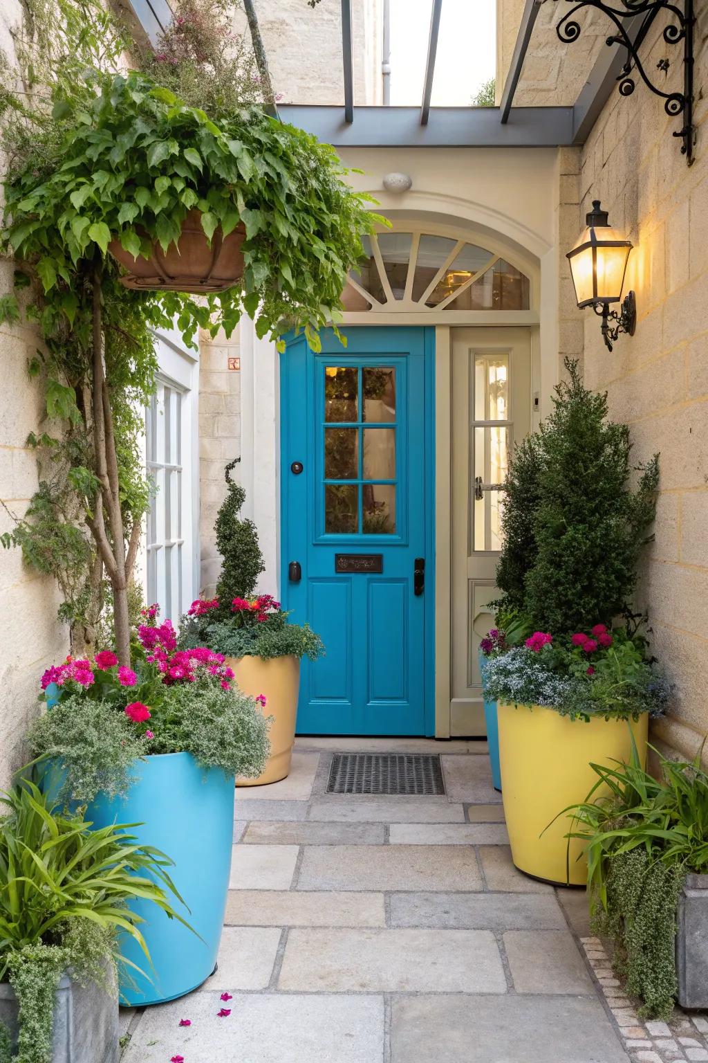 Bold colors add striking visual intrigue to your entrance.