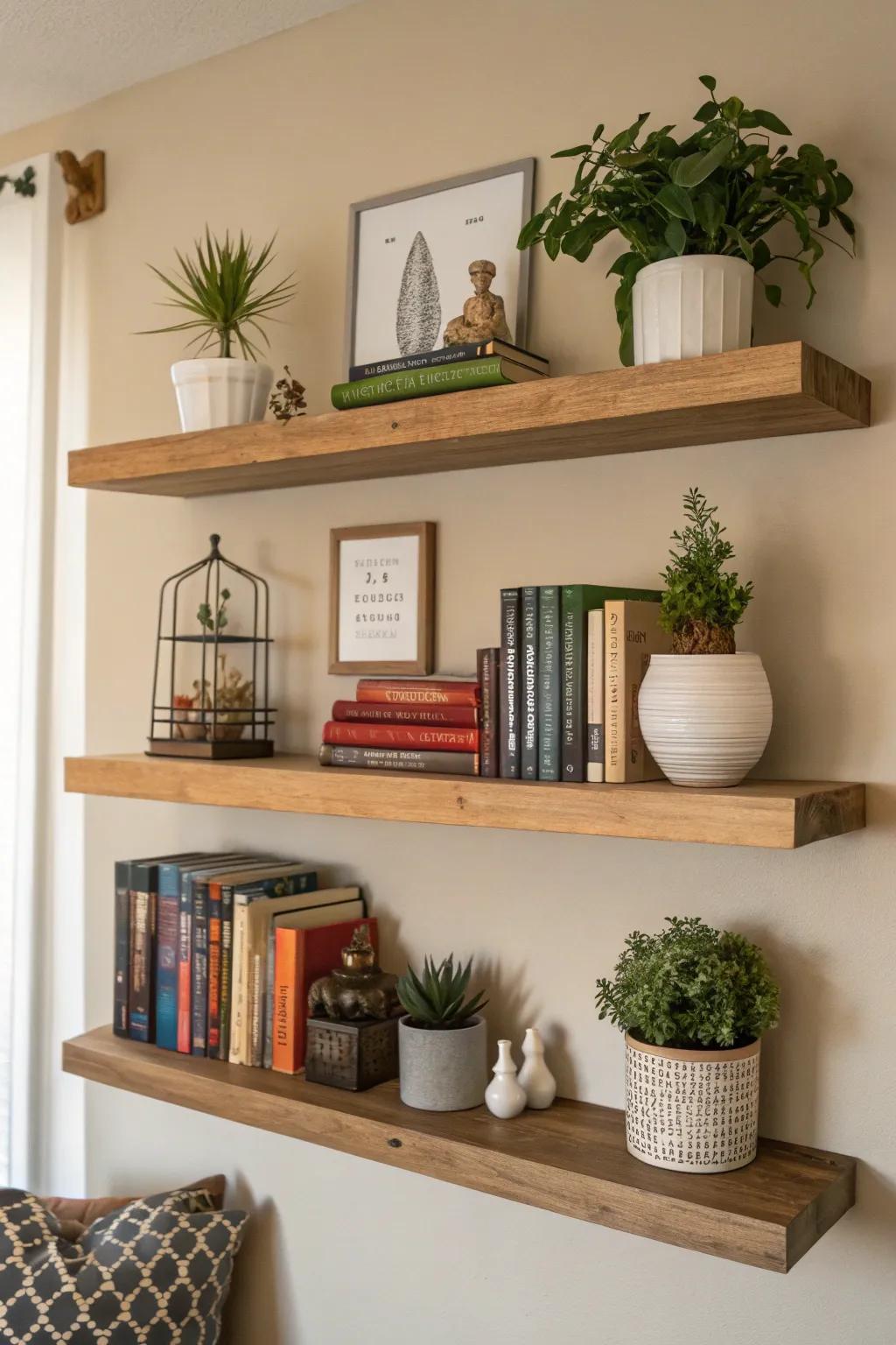 Raised shelves introduce both functionality and design to your area.