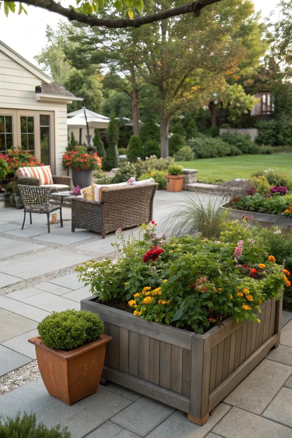 Planters help define and organize outdoor spaces.