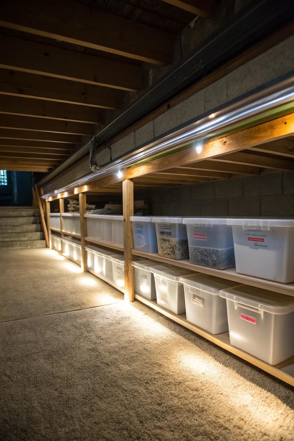 Keep things tidy via under-shelf lighting.
