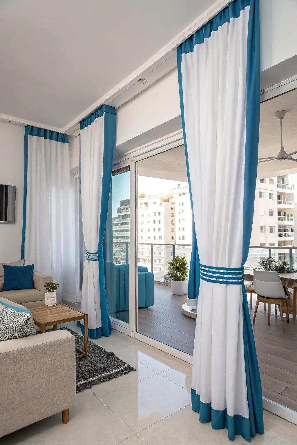 Modern curtains showcasing bold color blocking.