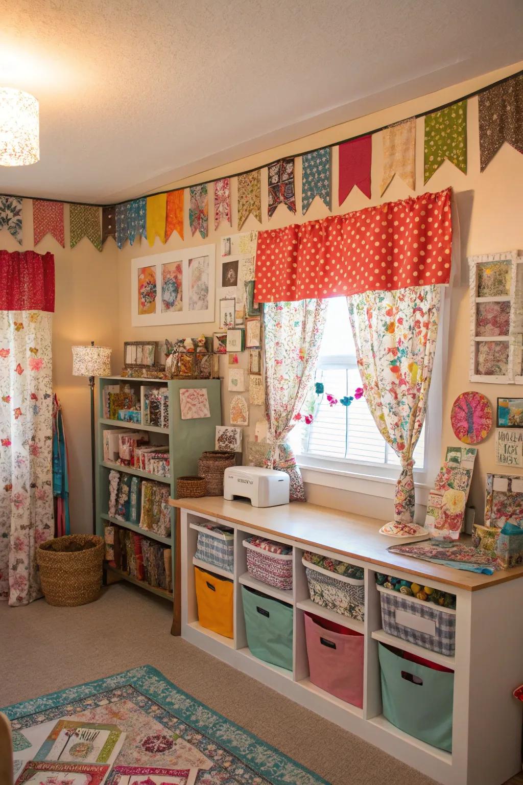 Showcase creativity with textile valances in your craft space.