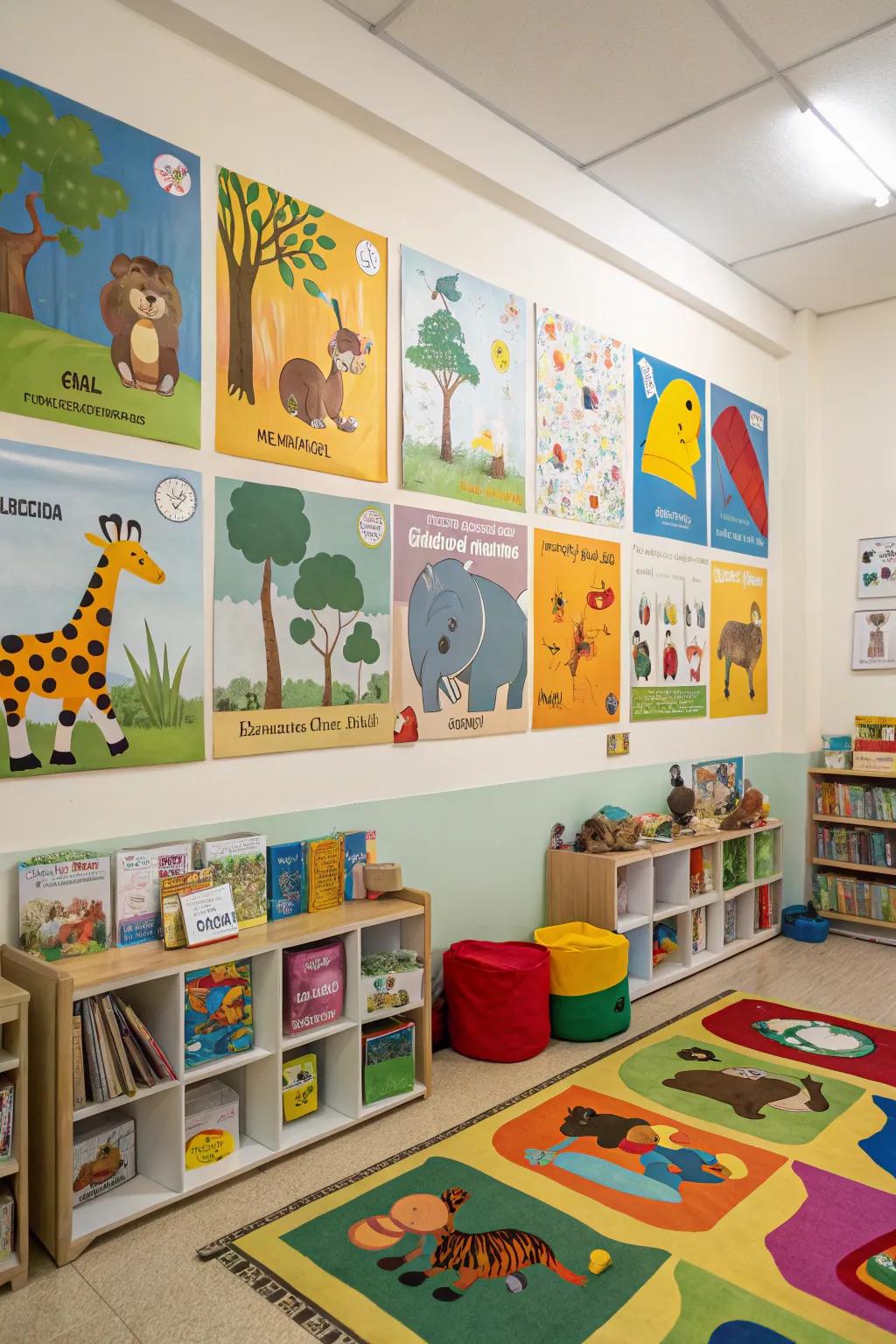 Creature illustration posters bringing playfulness to a playroom.