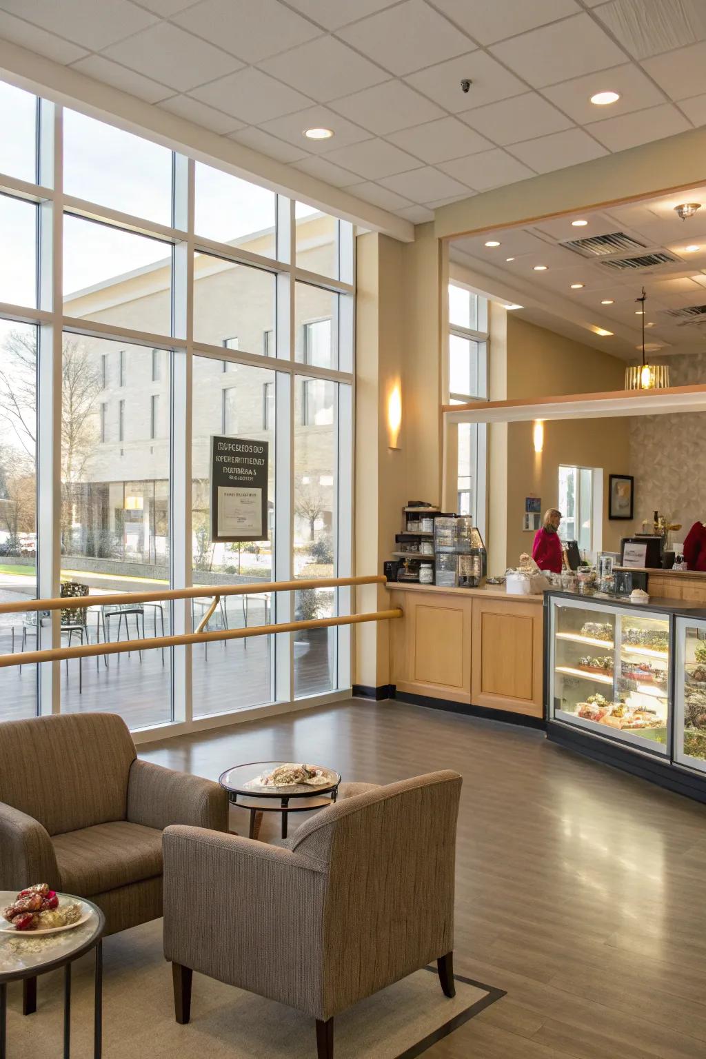 A mini-café fosters a welcoming gathering point.
