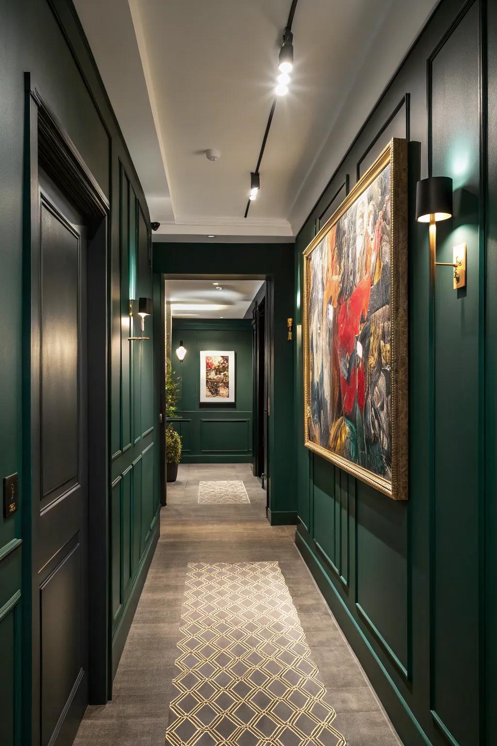 Striking artwork enhances the distinctiveness of the hallway.