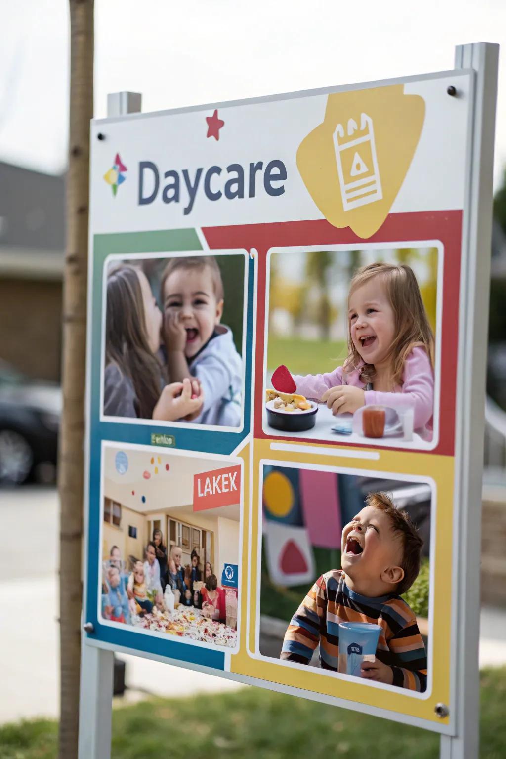 The celebration of joyful memories at the daycare is achieved through a collage of photos.