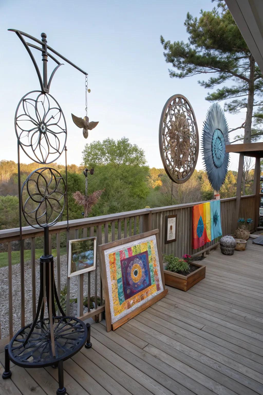 Exterior art pieces add personality and visual interest to your deck.