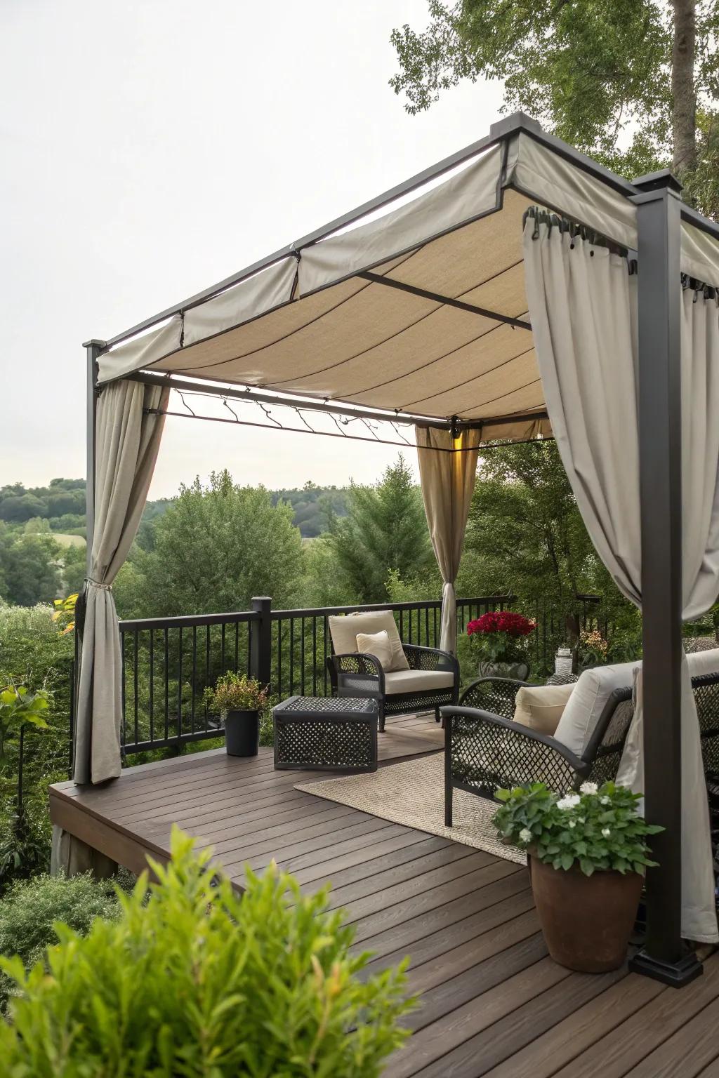 A canopy cover offering comforting overhead privacy.