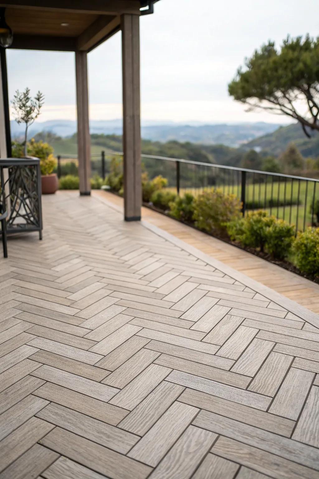 Parquet arrangements introduce a refined elegance to your deck.