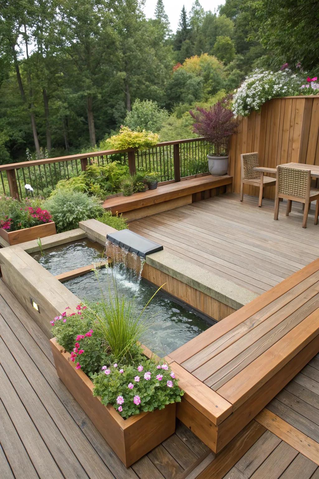 Tranquility with water features and greenery.