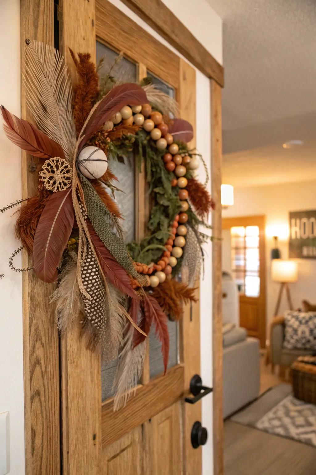 A bohemian bliss deco mesh wreath that channels relaxed vibes.