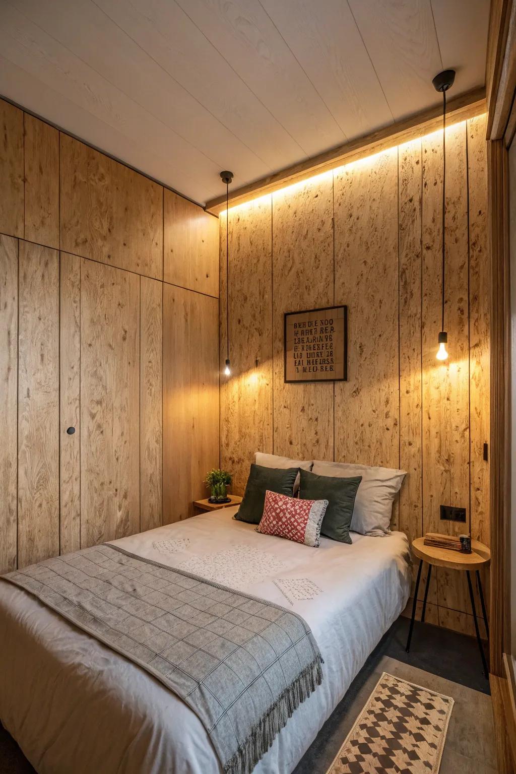 Textured wall coverings add depth and elegance to compact spaces.