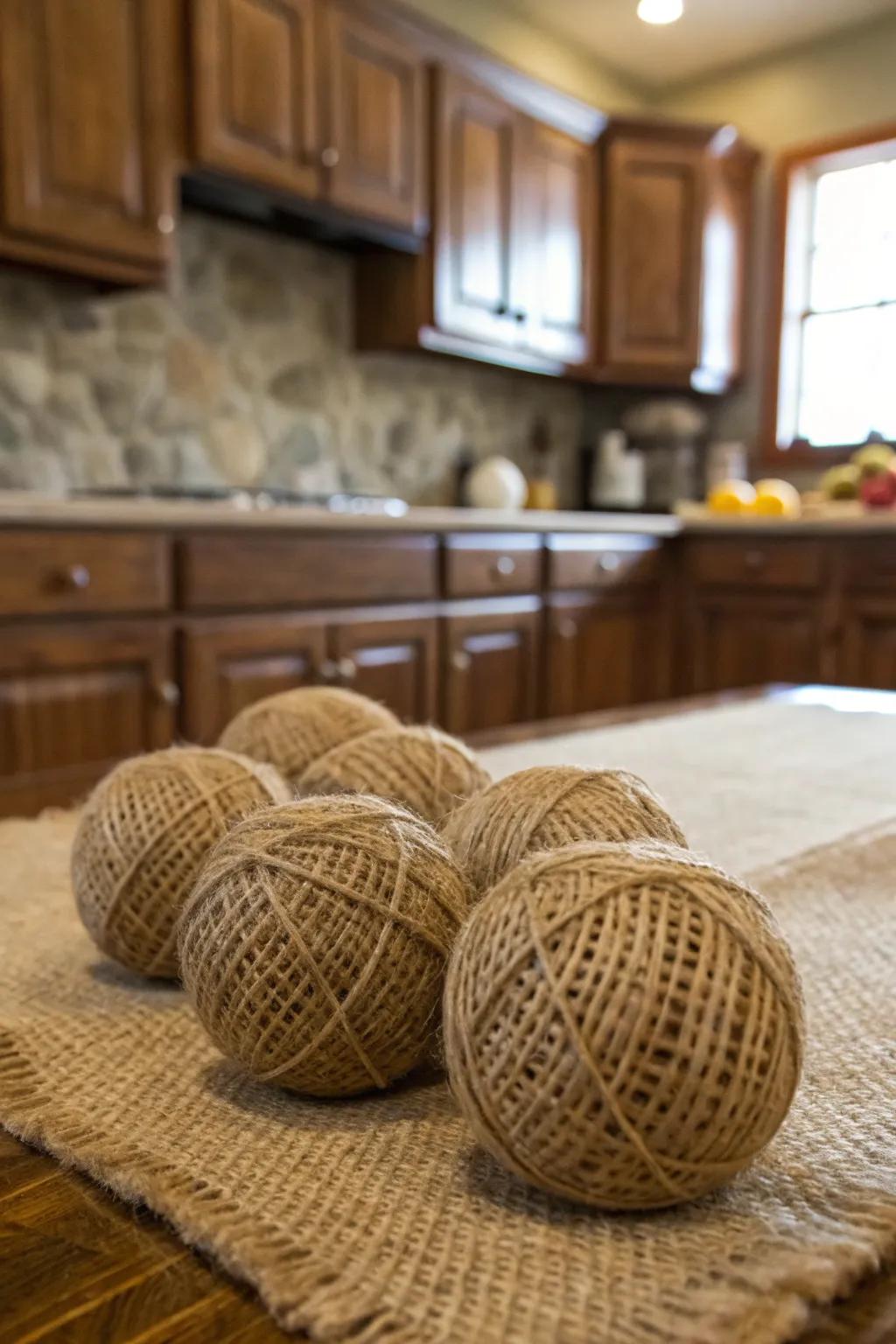 Burlap-wrapped spheres for a rustic farmhouse touch