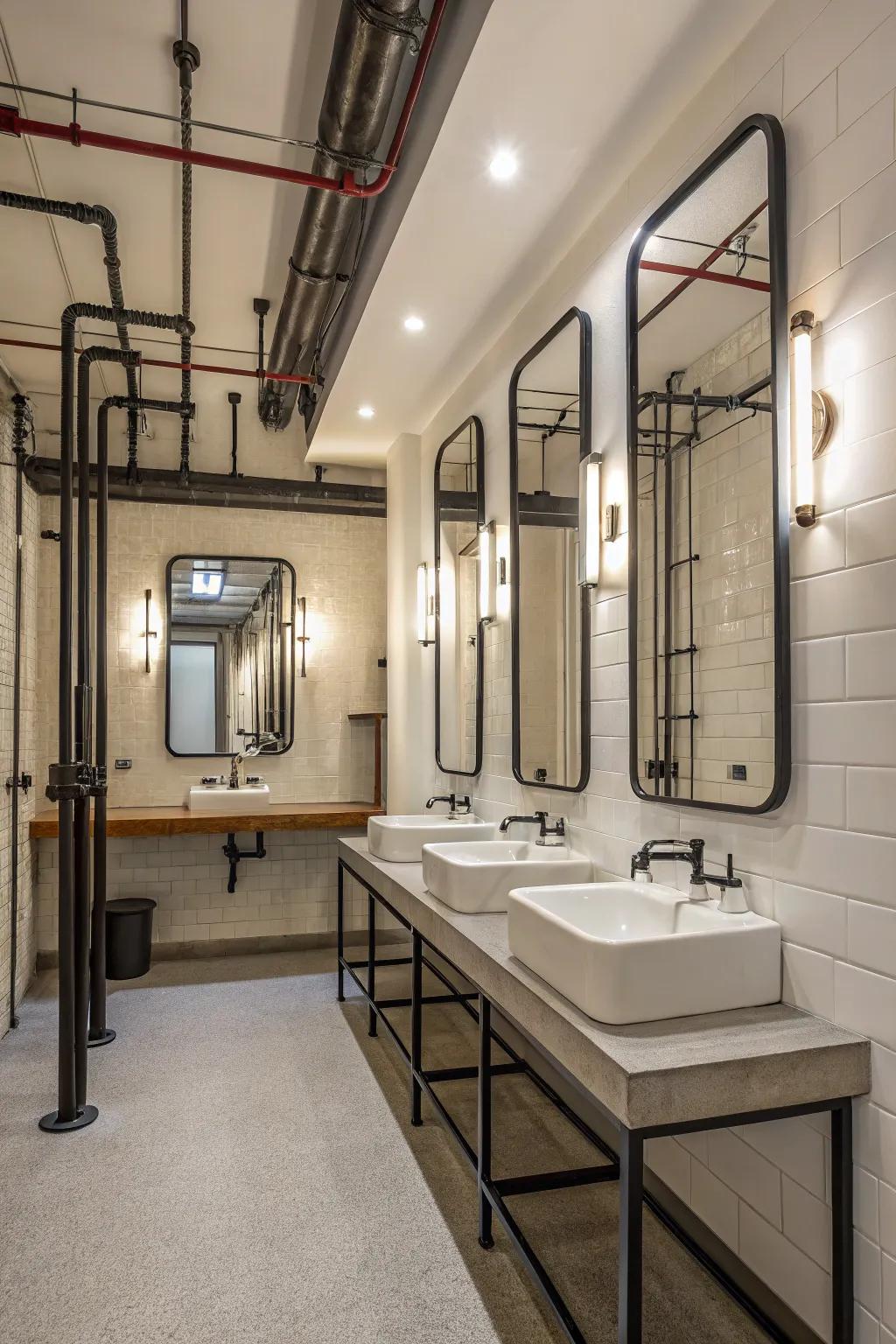 Mirrors concealing pipes.