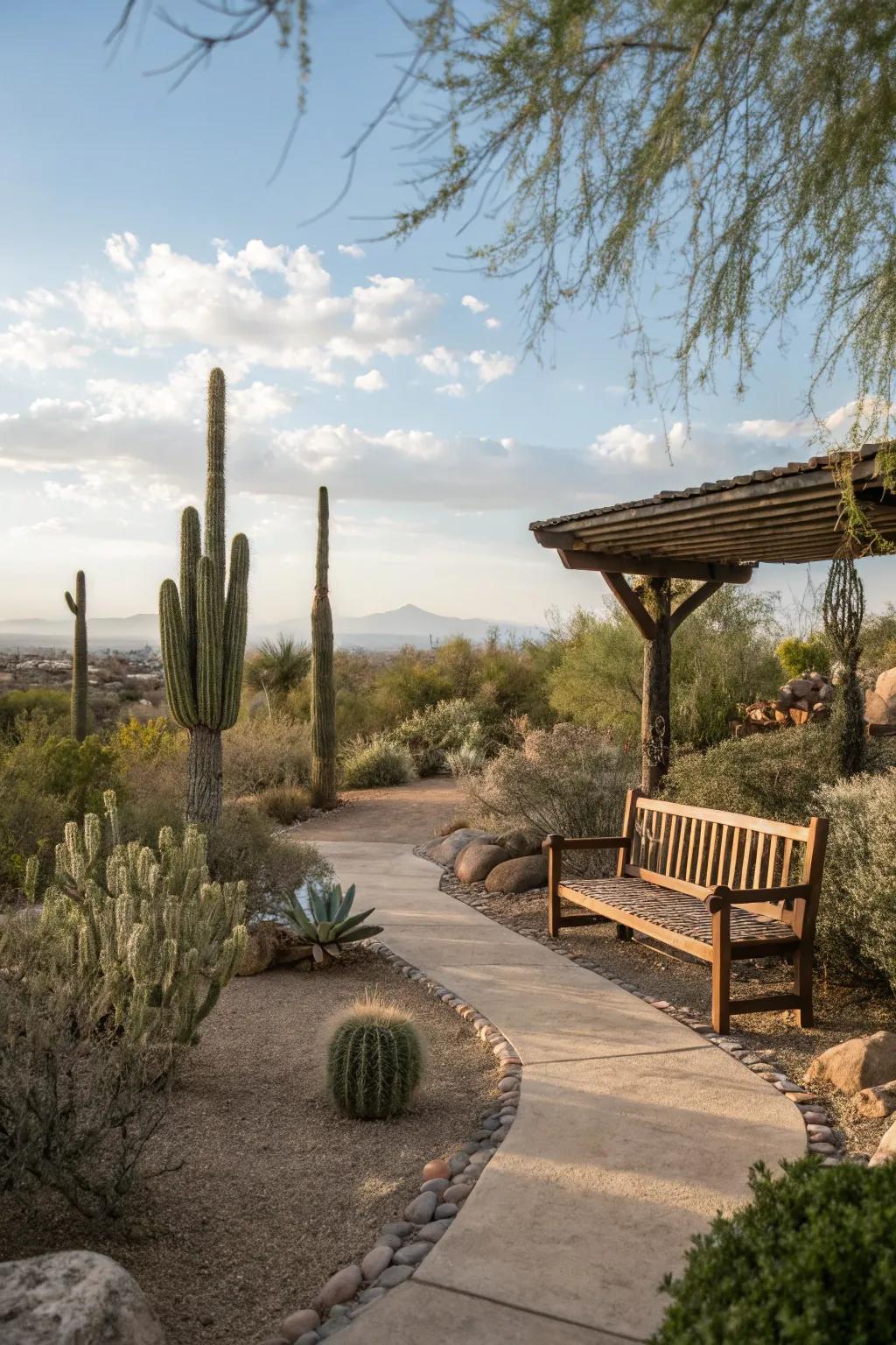 A serene meditation spot enclosed by the tranquility of the desert.