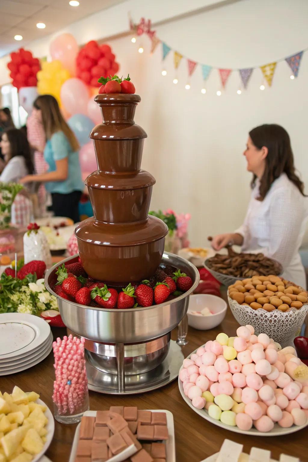 A fun melting chocolate fountain for delightful dipping.
