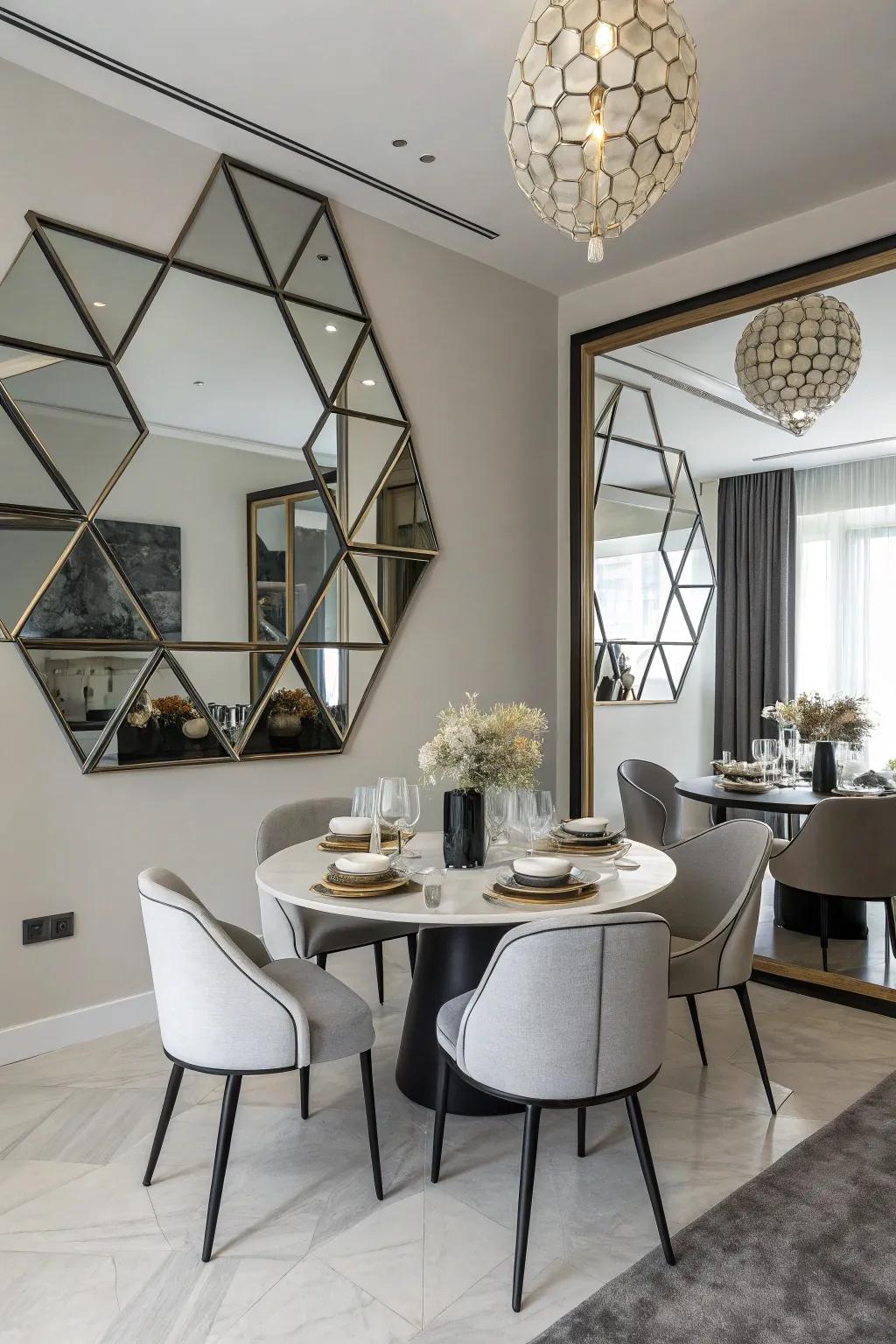 Angled reflections introduce a modern flair.
