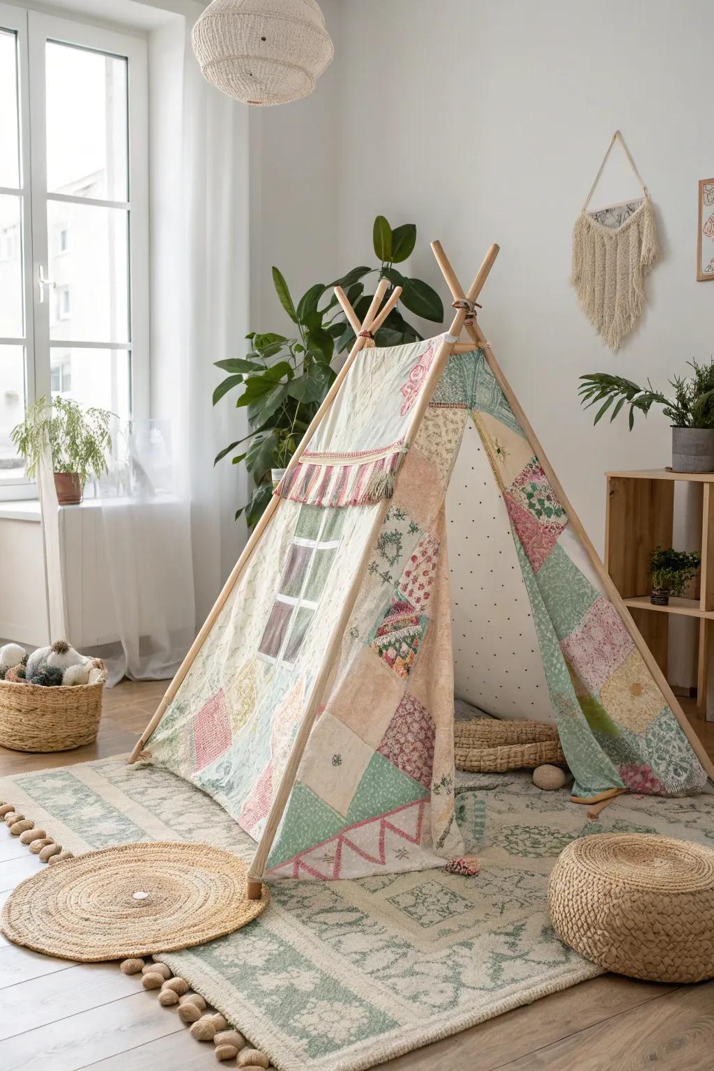 Forge a snug retreat with a vintage patchwork shelter, where every patch narrates a narrative.