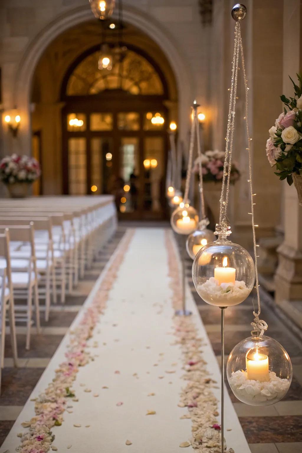 Suspended glass orbs fashion a magical floating effect.