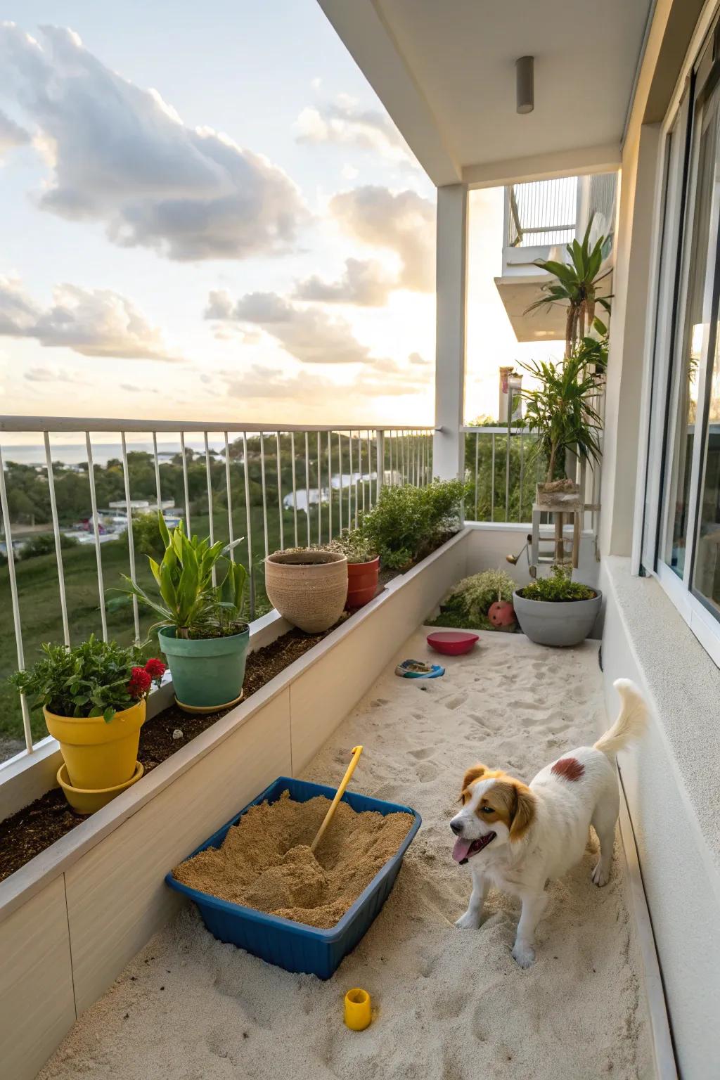 A DIY sandpit provides digging fun for curious dogs.