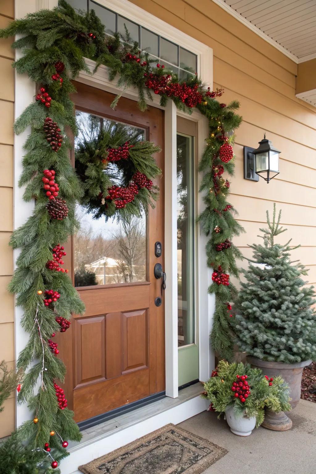 Enhance festivity with in-season garland drape.