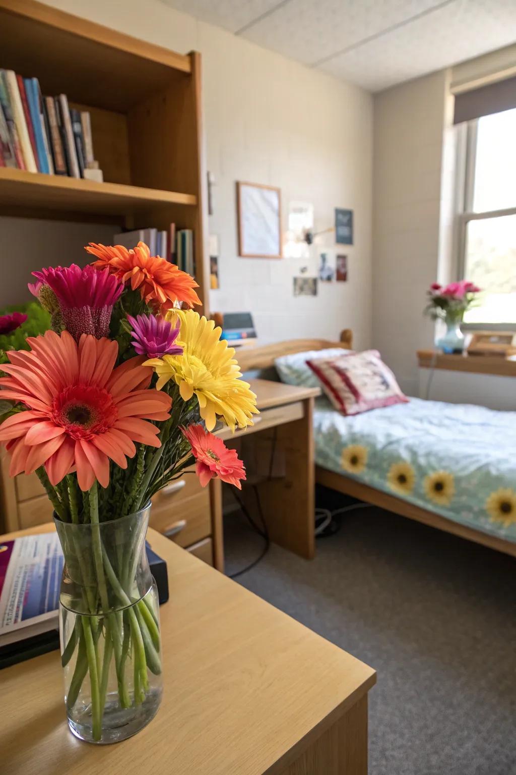 Artificial flowers are vibrant.