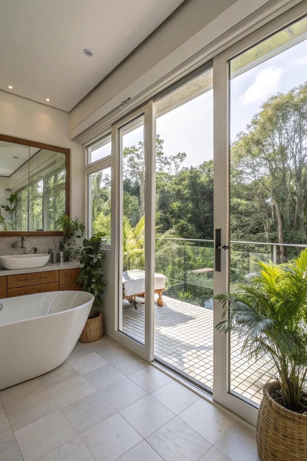 Inside-outside flows bring natural beauty into your bathroom.