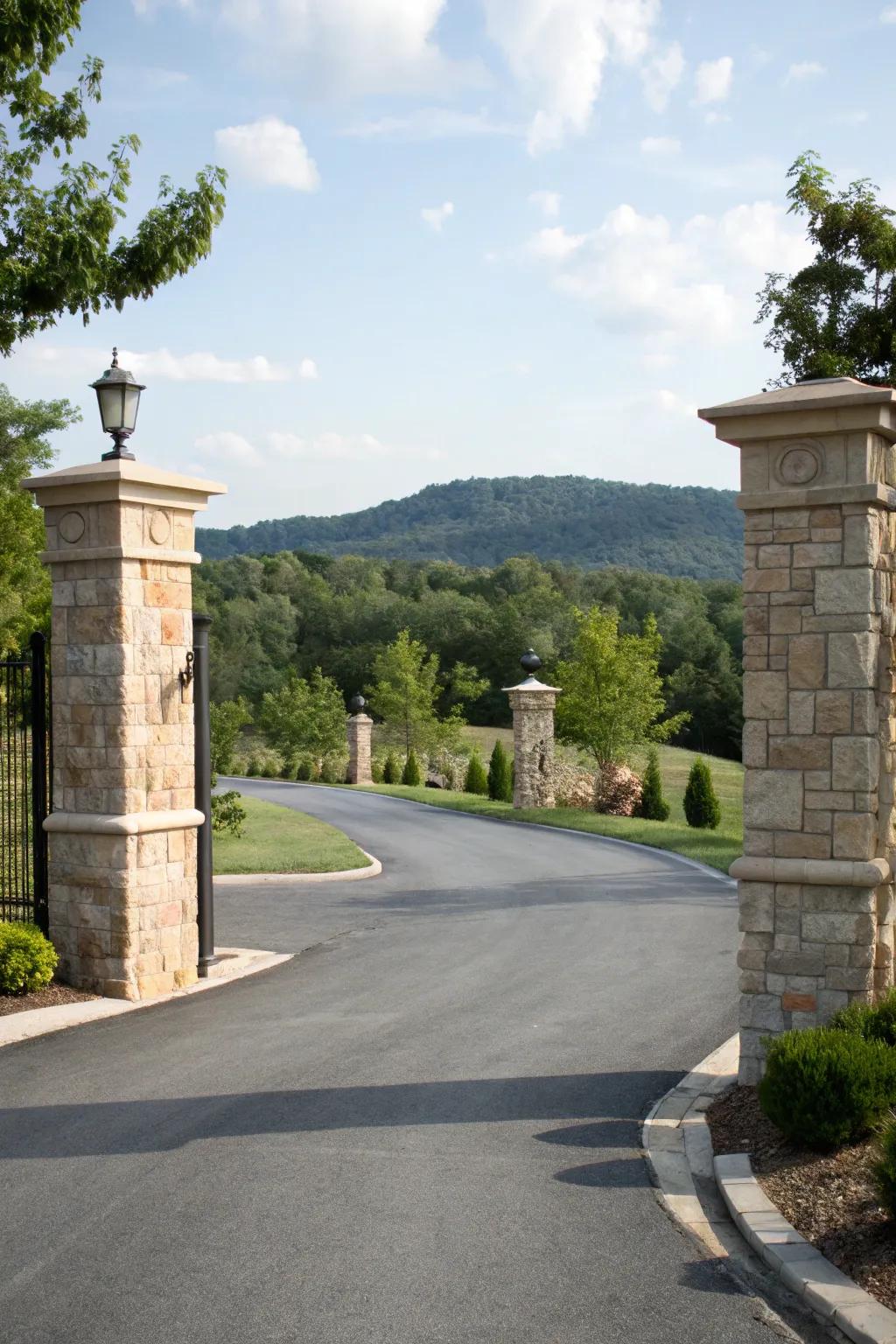 Pillars can fashion a majestic and sophisticated entry to your driveway.