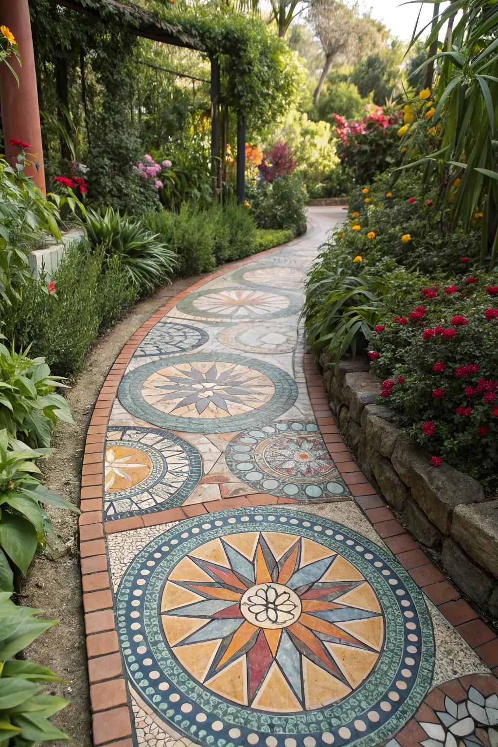 A vibrant mosaic path that sparks creativity.