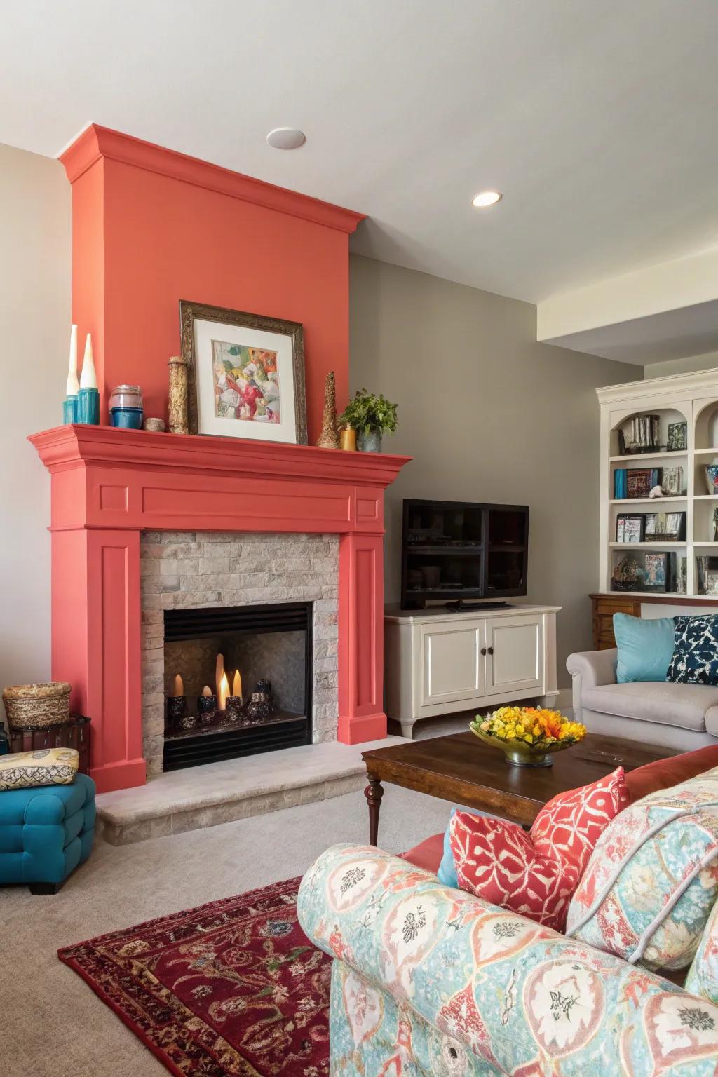 A bold shade makes a drywall fireplace the room's focal point.