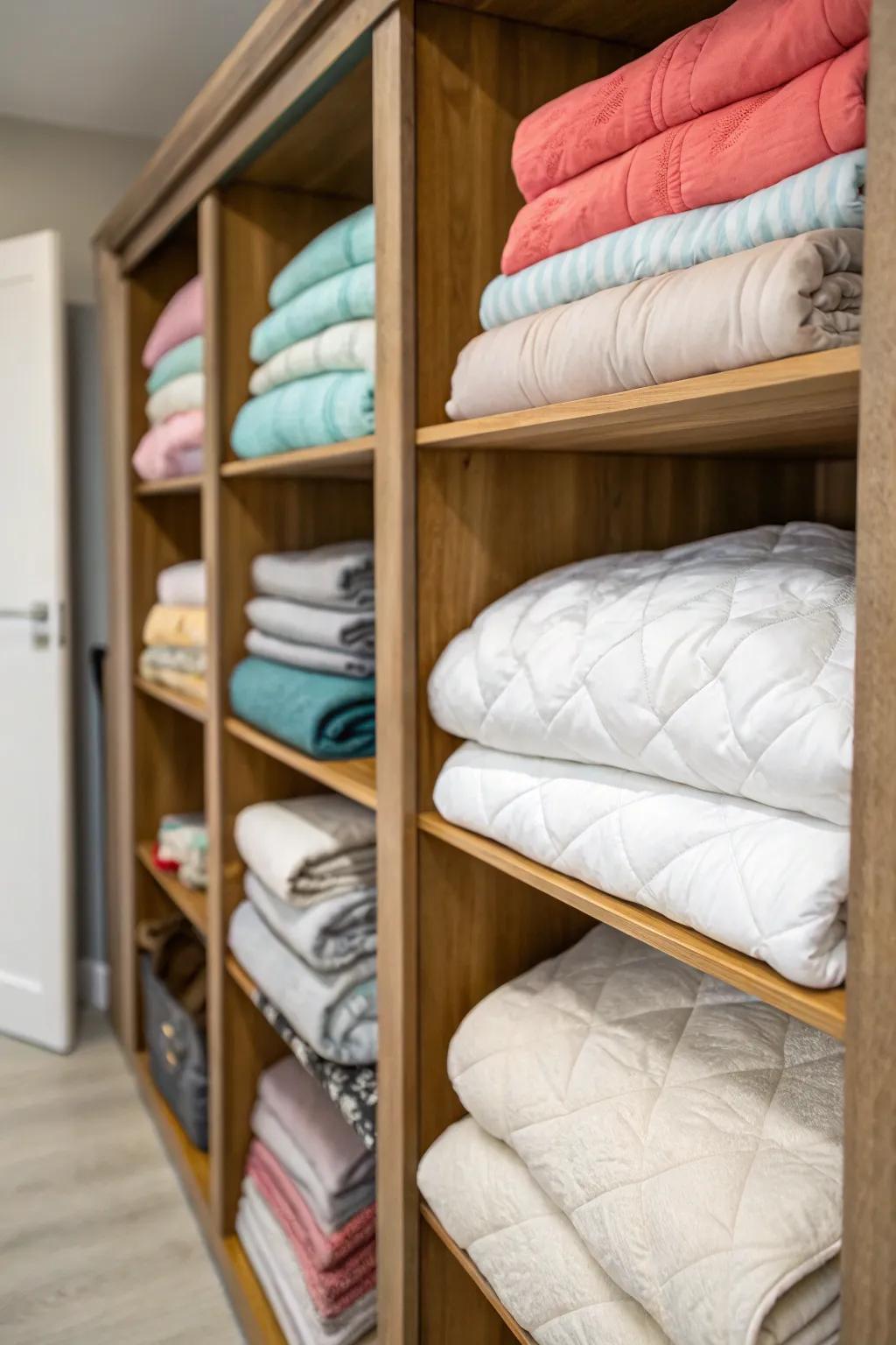A designated linen closet space for easy comforter access.