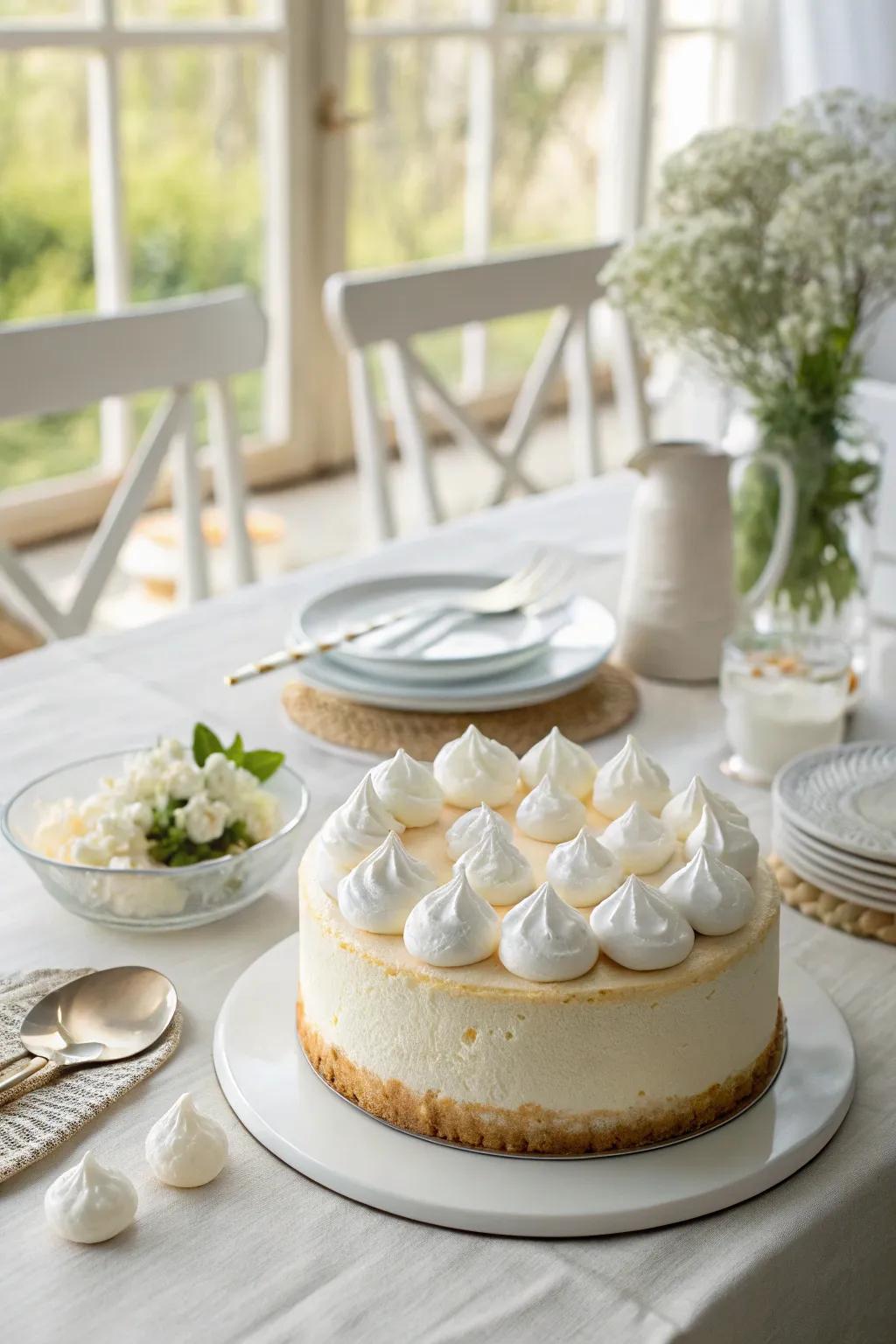 Whipped cream stratuses contribute a light impression to this cake.