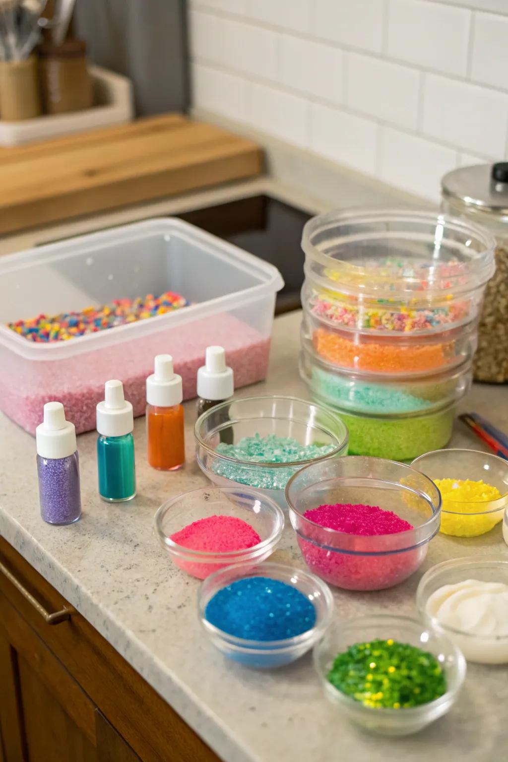 DIY slime kits for hands-on Easter fun.