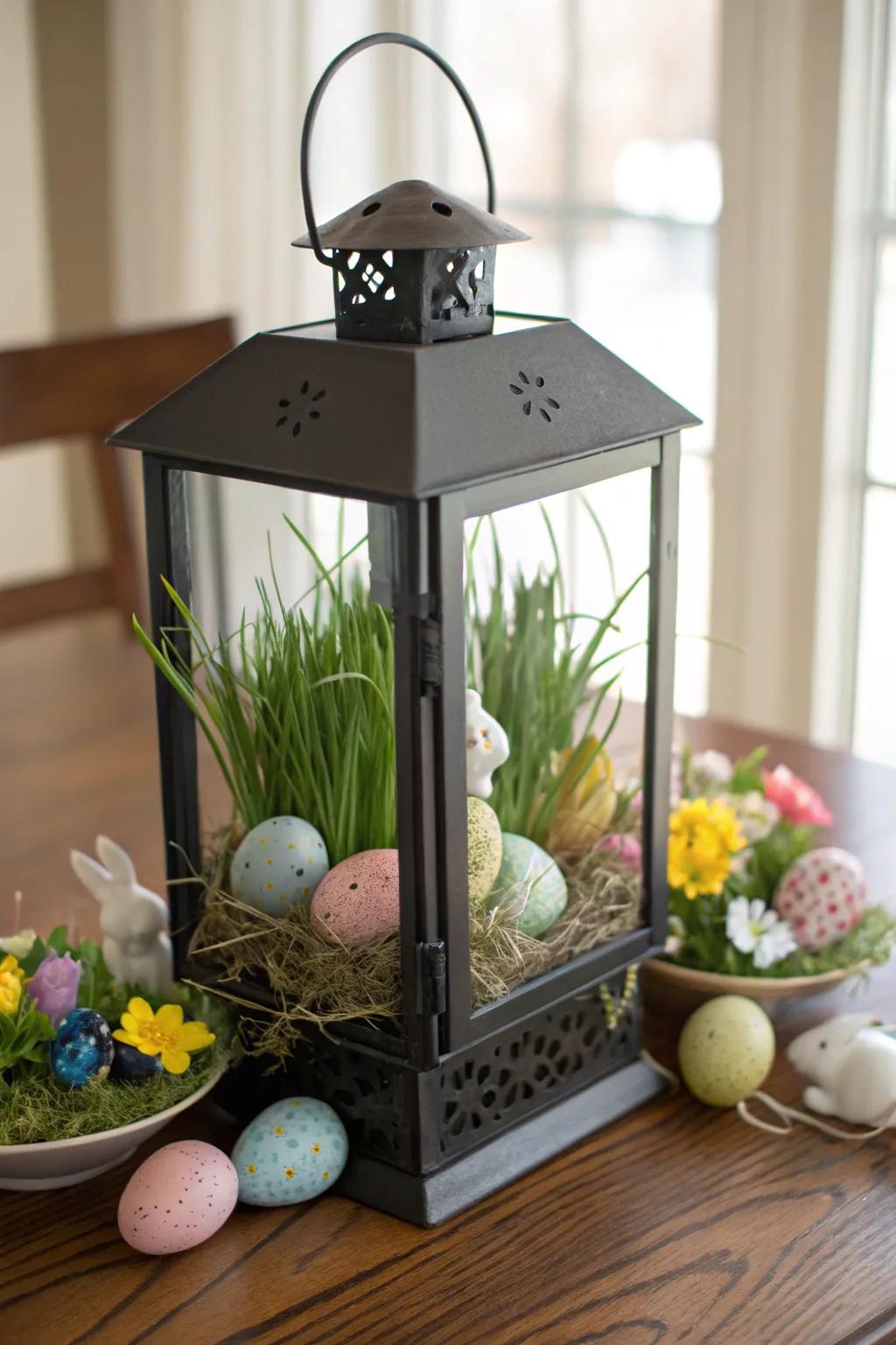 Ornamental lawn introduces texture and depth to lantern displays.