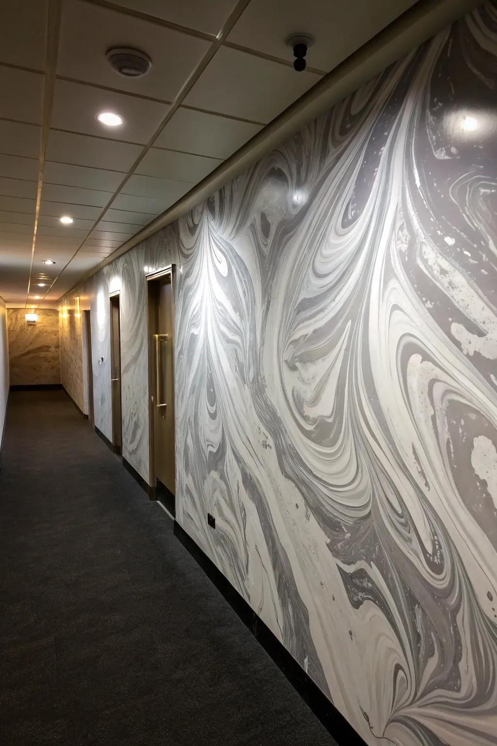Polymeric membrane marbling texture proffers artistic astonishment.