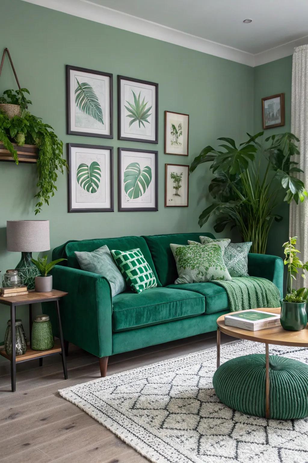 A sophisticated green theme uses varying shades of green for a striking, monochromatic style.