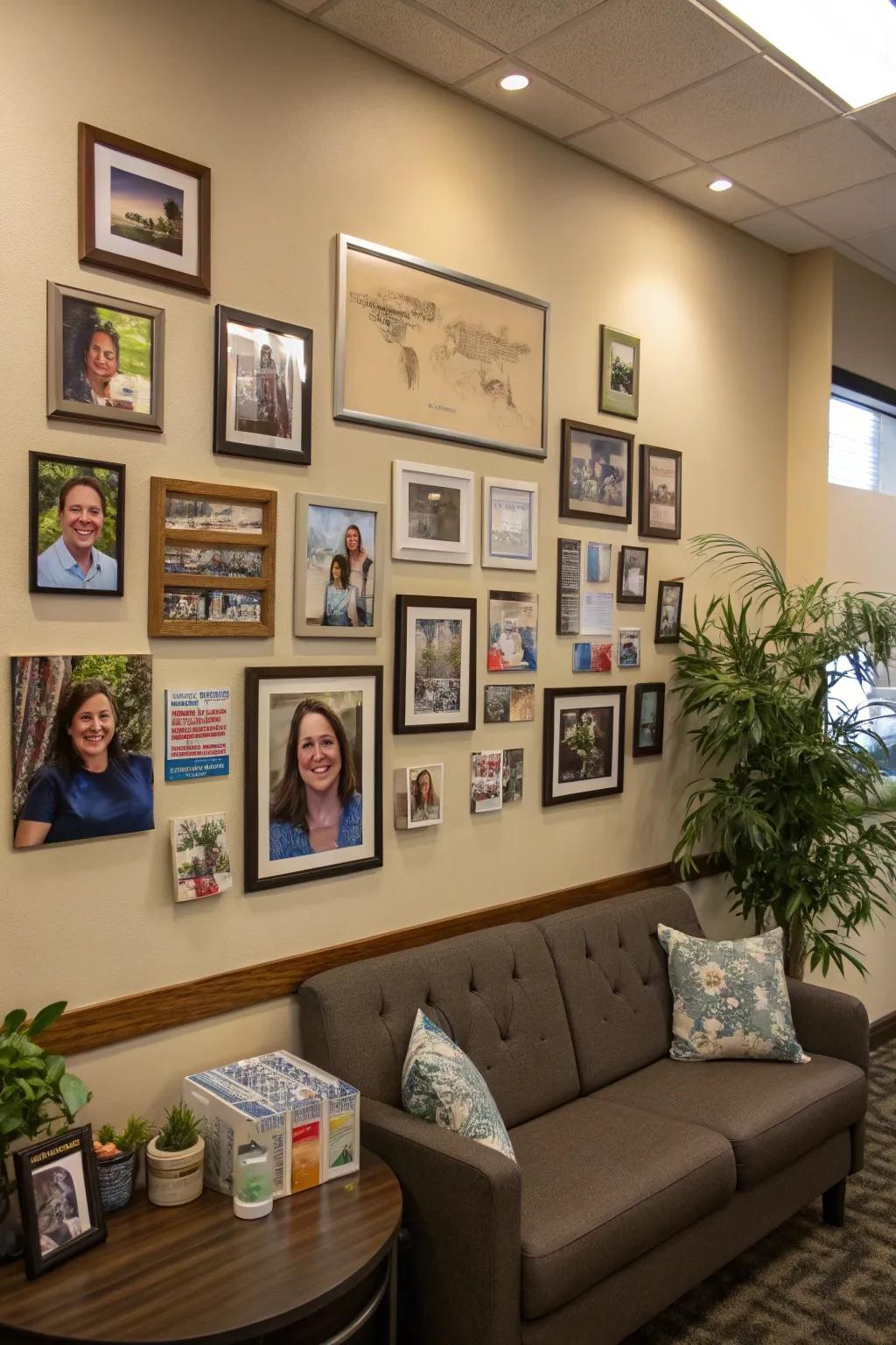 A photo zone personalizes the space.