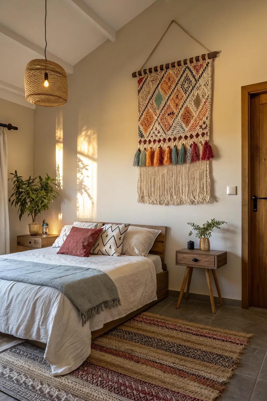 A cozy fabric wall hanging giving the space with unique warmth.