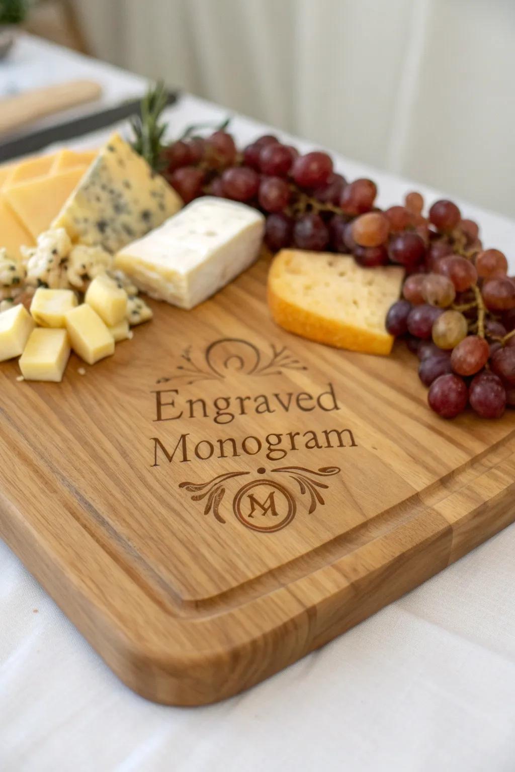 An engraved delicatessen board is a stylish addition to any party setup.