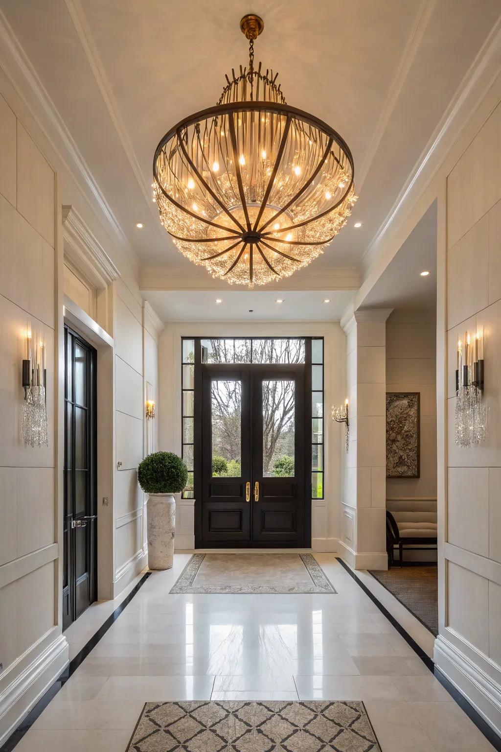 A foyer featuring an oversized sculptural light fixture for a bold statement.