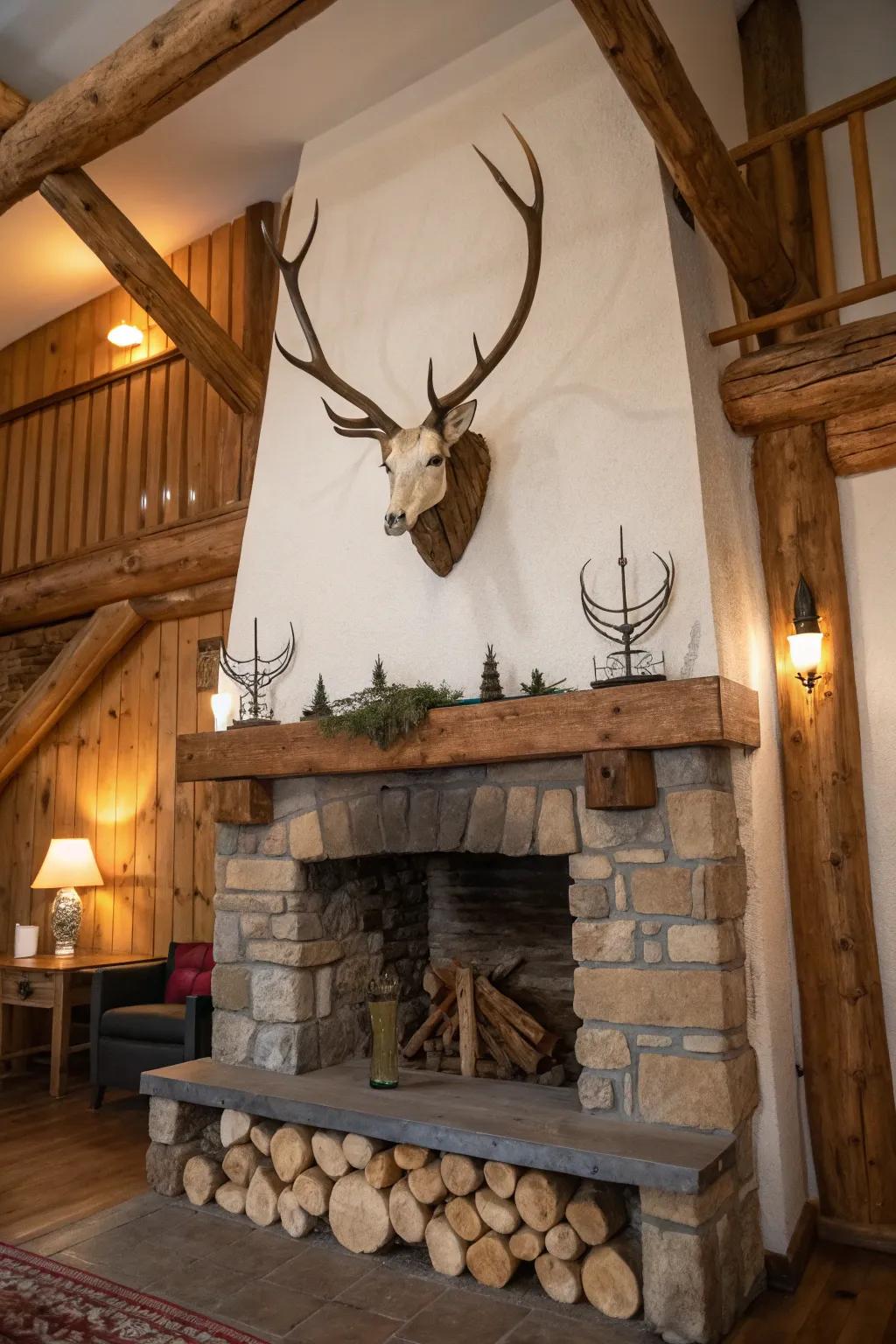 Make your fireplace the focal point with a deer mount.