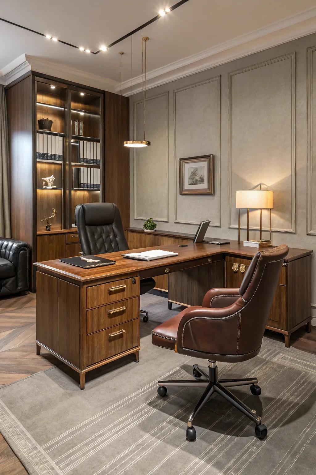 A mix of textures adds depth to this office design.