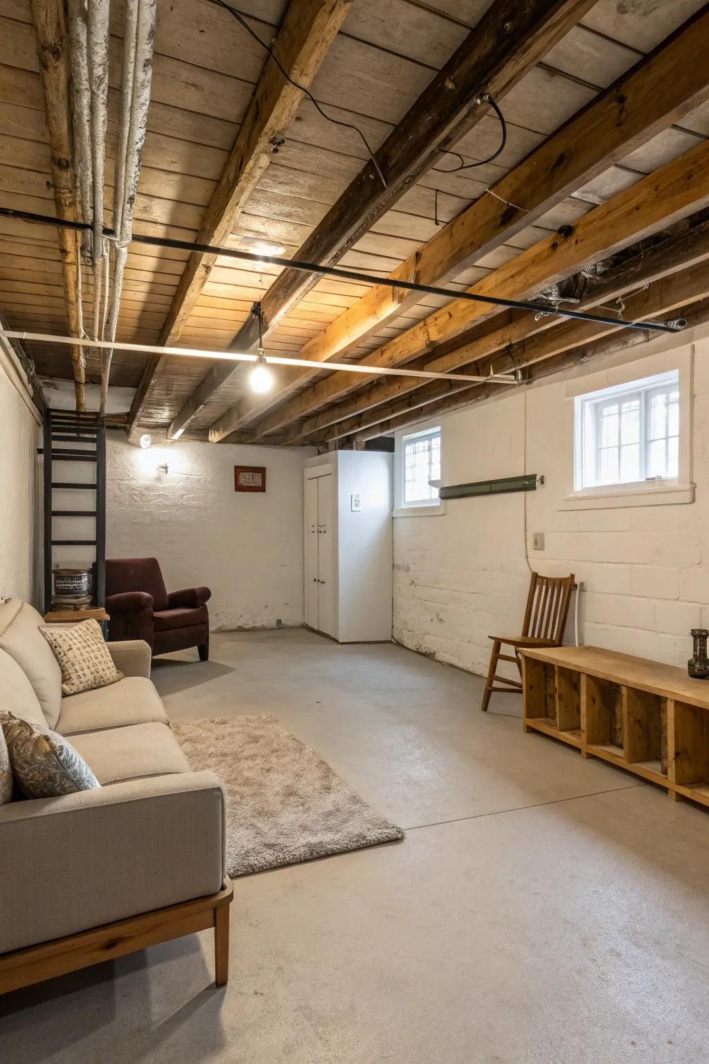 A simple yet charming basement with a natural surface.