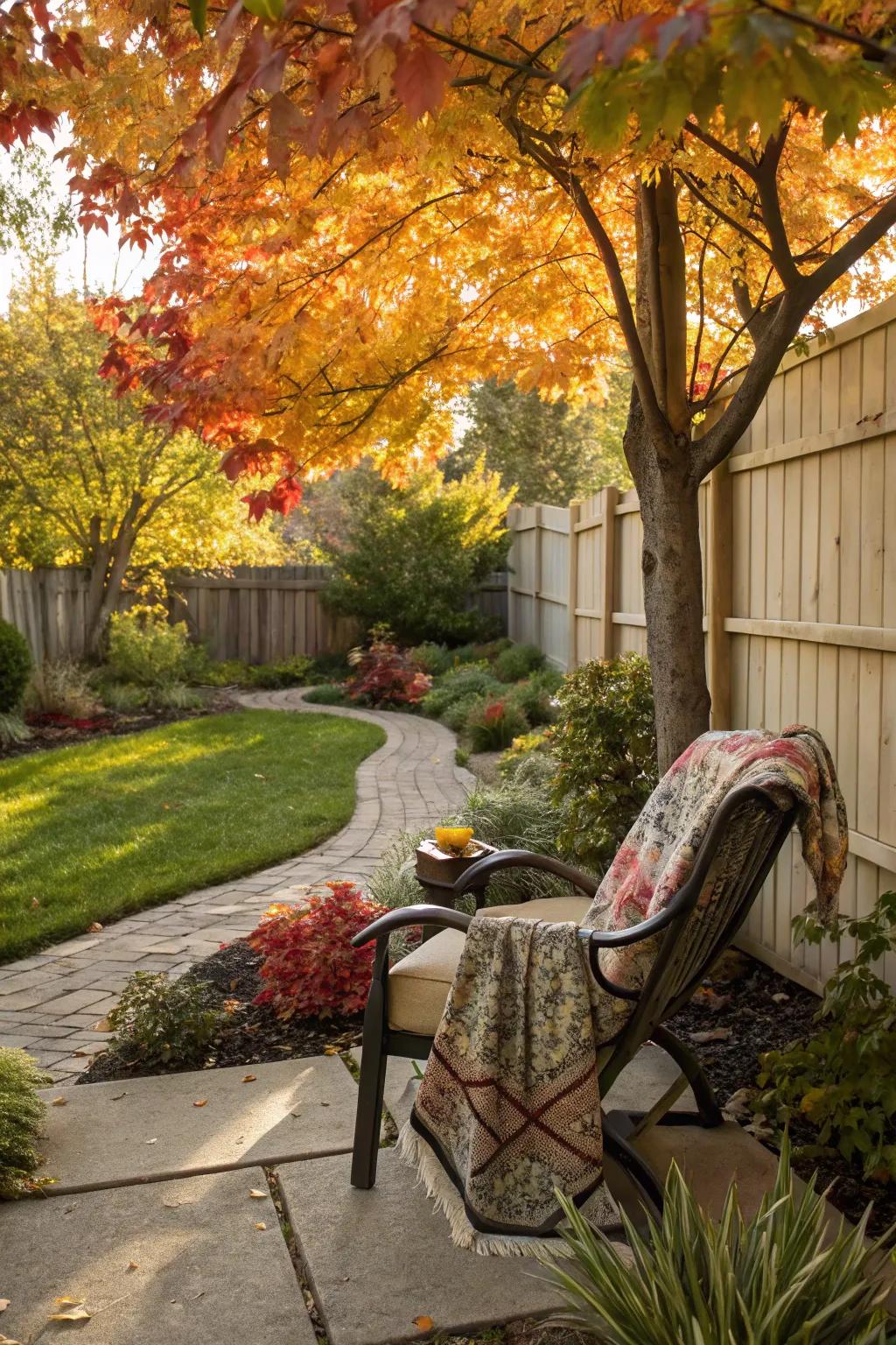 A cozy reading nook is the ideal escape in a fall garden.
