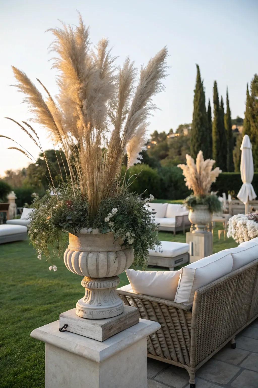 Dramatic silver grass in an autumnal urn.